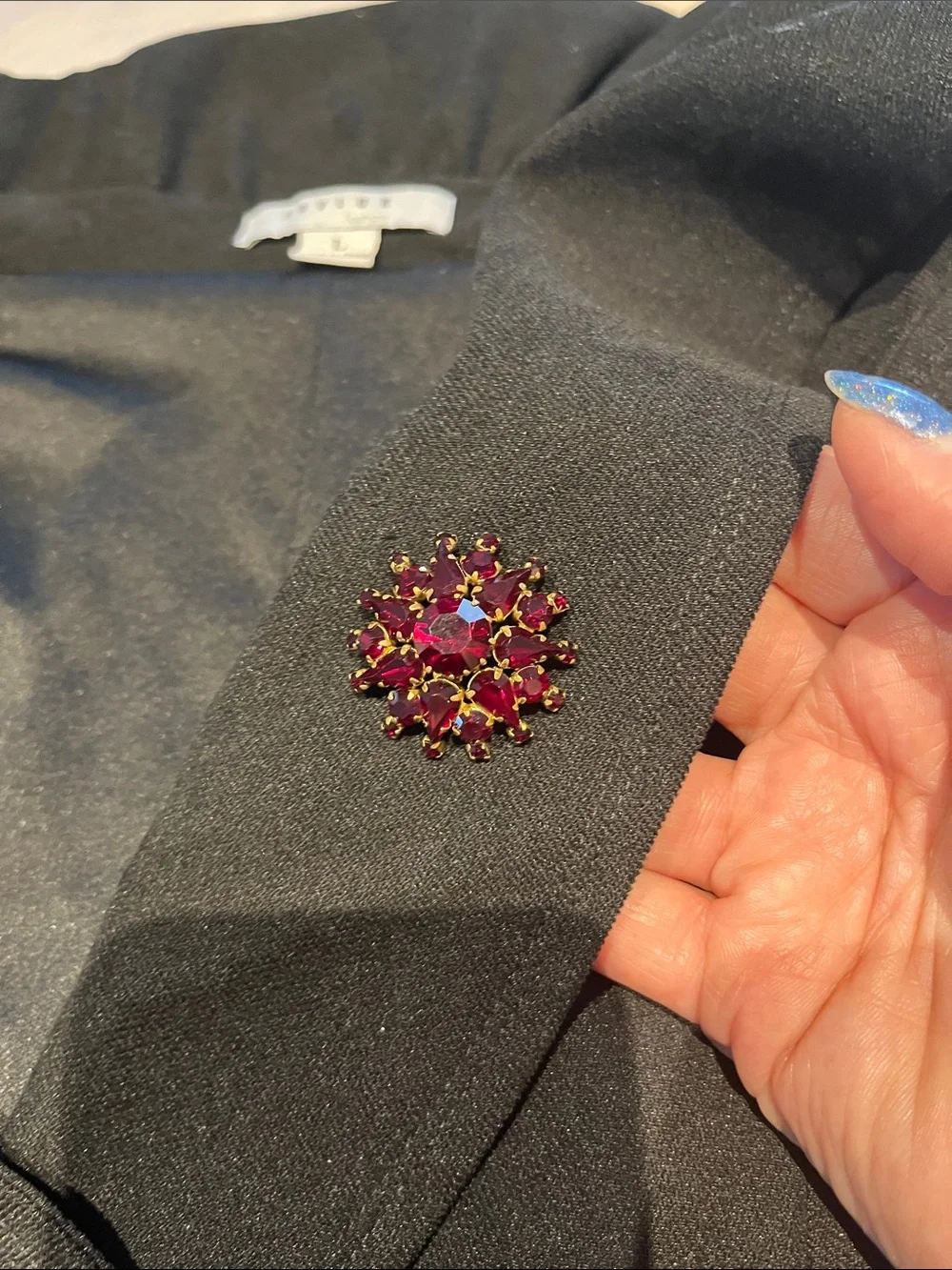 Vintage Austria Ruby Red Rhinestone Brooch High Dome Gold Tone MCM